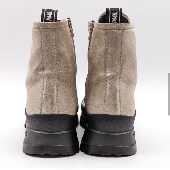 P448 Denise Beige Glitter Vibram Platform Lace-up Combat Boots 37 EU 7 US - Picture 3 of 10